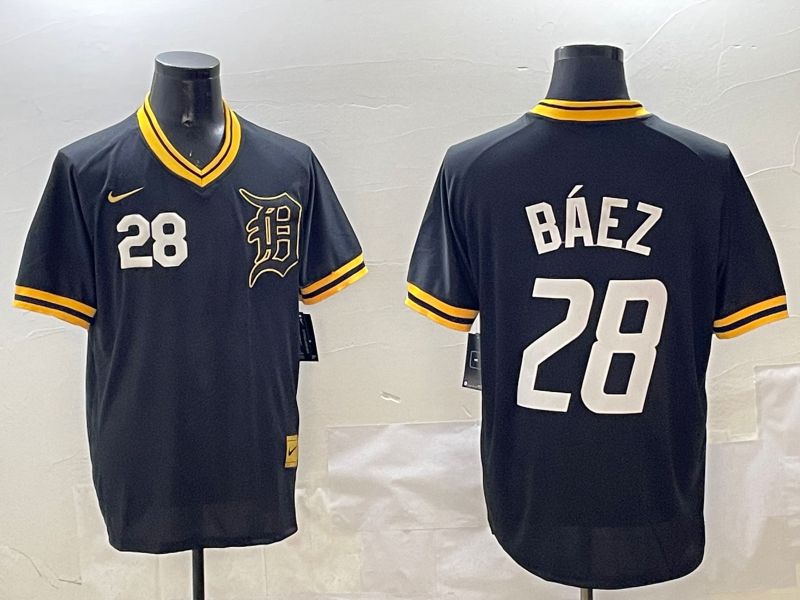 Men Detroit Tigers 28 Baez Black Gold Game 2025 Nike MLB Jersey style 5